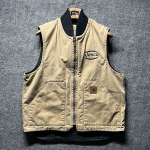 Carhartt V47 CML Vest Tan Men's Large Quilted Lined Gold Zipper Company Logo